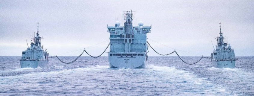 MV Asterix, a supply ship, conducts a replenishment at sea with HMCS Ottawa and HMCS Vancouver on Saturday, June 24, 2023, off the west coast of Vancouver Island during a military exercise. VIA DEPARTMENT OF NATIONAL DEFENCE